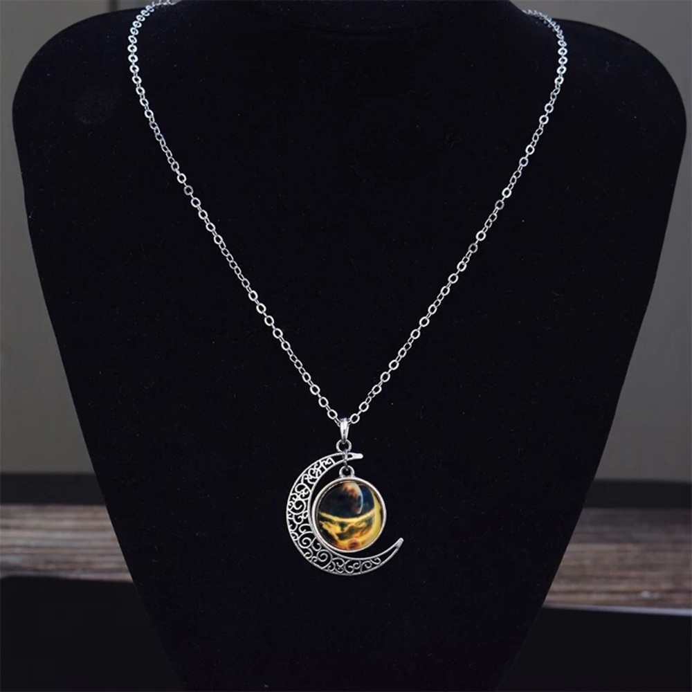 New celestial Yellow sun spark nebula milky way Moon galaxy universe necklace - Picture 2 of 5